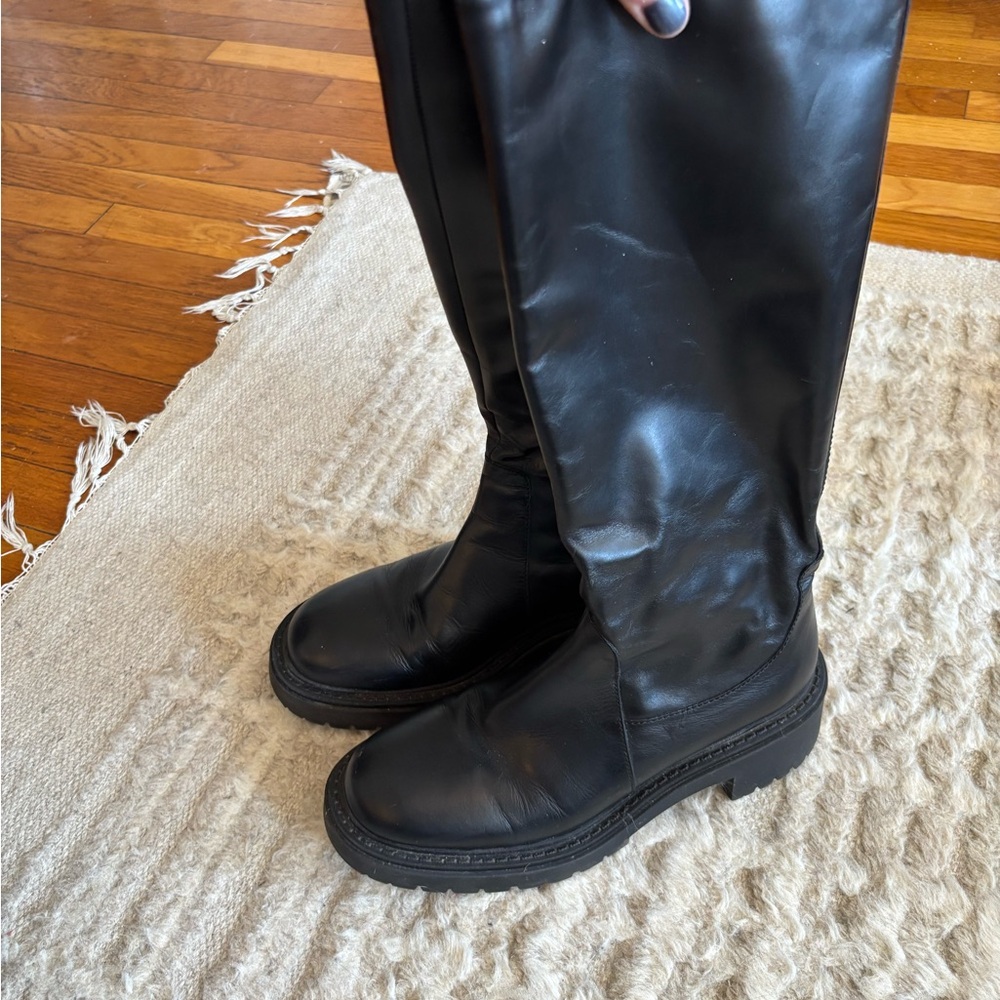 Zara Leather Black Women's Knee-High Boots - Picture 7 of 10